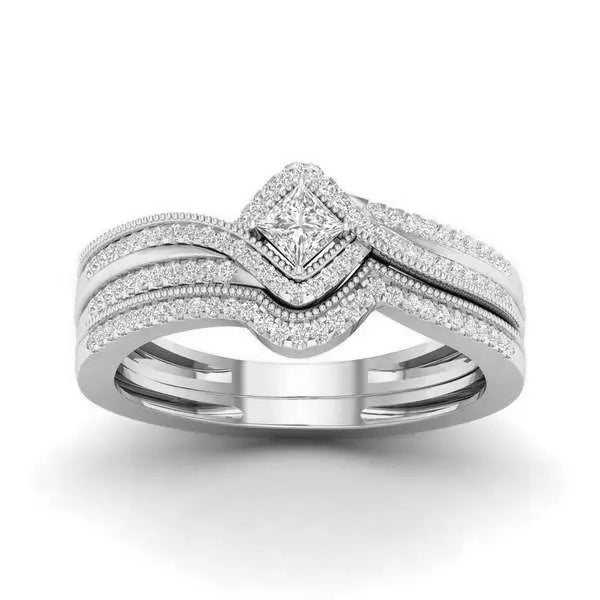 Princess Cut Moissanite Ring Set – Double Band Engagement Ring for Women