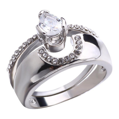 Princess Cut Moissanite Ring Set – Double Band Engagement Ring for Women