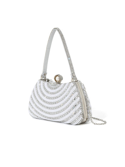 Draped Pearl Evening Bag — Sculpted Crystal Elegance