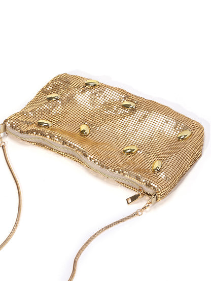Golden Mesh Hobo Bag — Sculpted Metallic Shine
