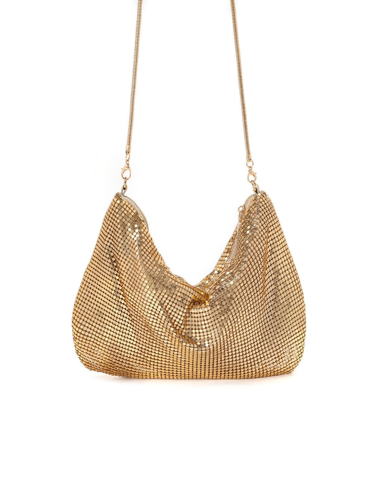 Golden Mesh Hobo Bag — Sculpted Metallic Shine
