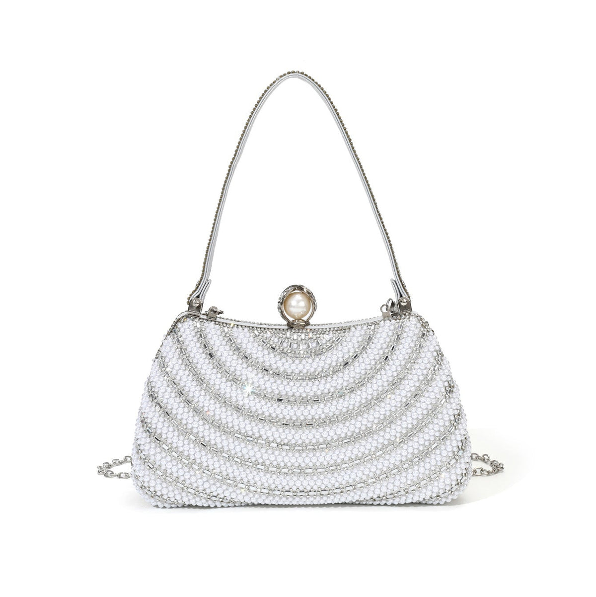 Draped Pearl Evening Bag — Sculpted Crystal Elegance