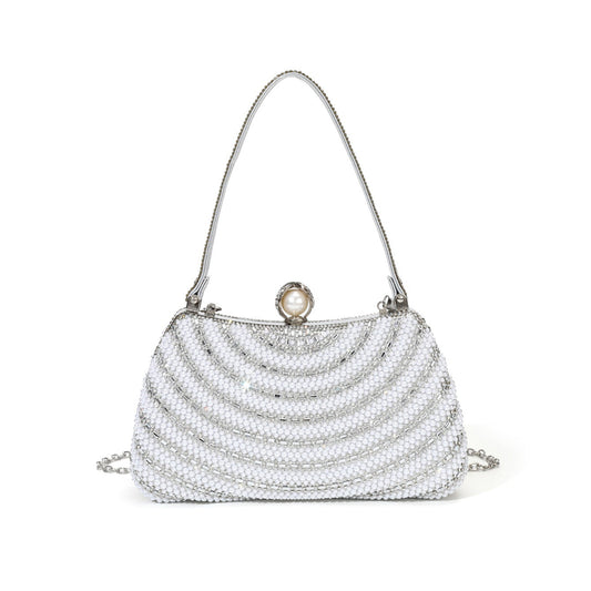 Draped Pearl Evening Bag — Sculpted Crystal Elegance