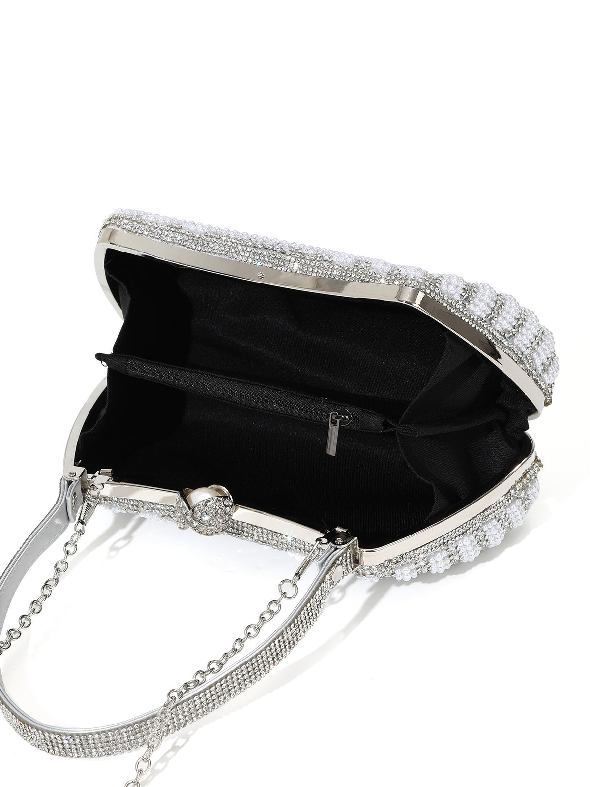 Draped Pearl Evening Bag — Sculpted Crystal Elegance