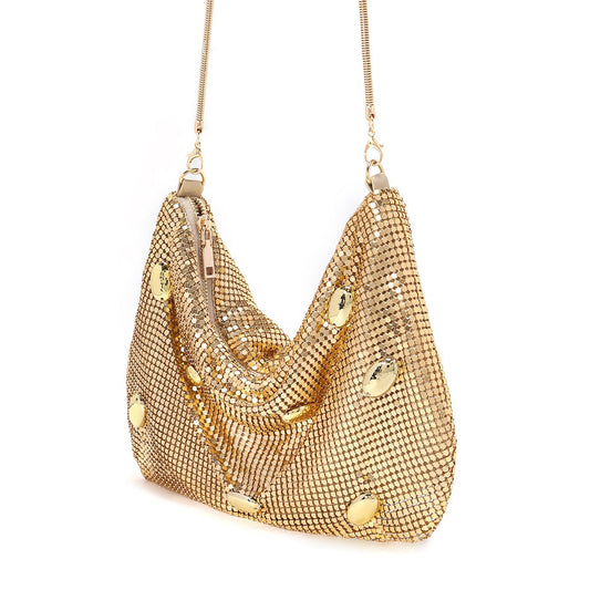 Golden Mesh Hobo Bag — Sculpted Metallic Shine