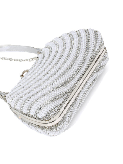 Draped Pearl Evening Bag — Sculpted Crystal Elegance