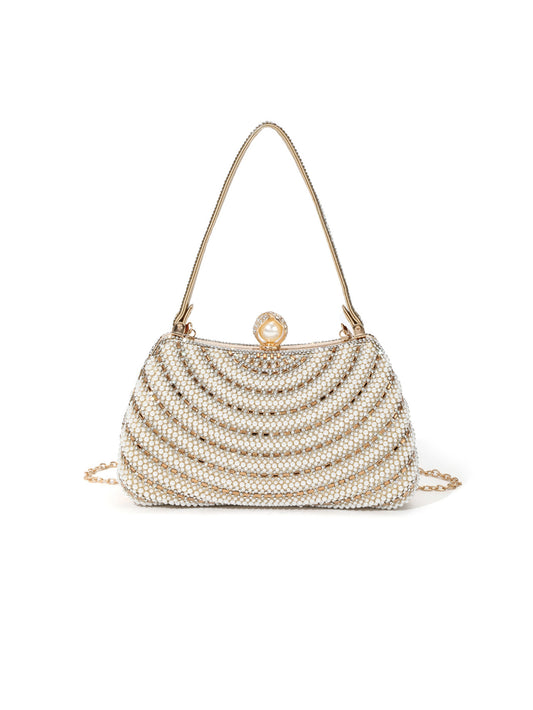 Draped Pearl Evening Bag — Sculpted Crystal Elegance