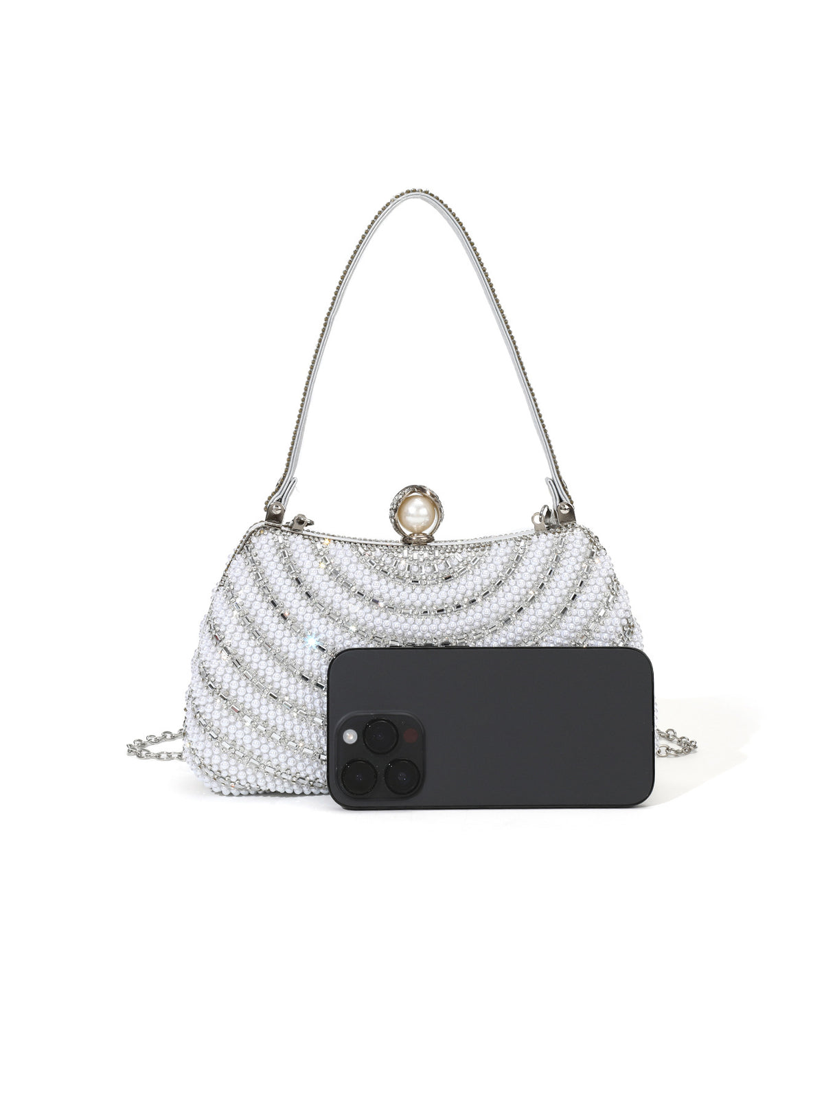 Draped Pearl Evening Bag — Sculpted Crystal Elegance