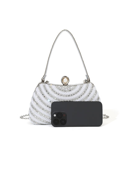 Draped Pearl Evening Bag — Sculpted Crystal Elegance