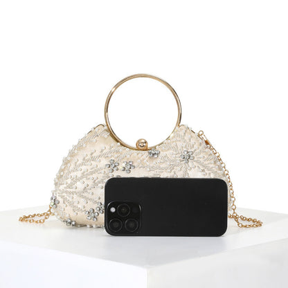 Pearl Ring Handle Bag — Beaded Floral Elegance