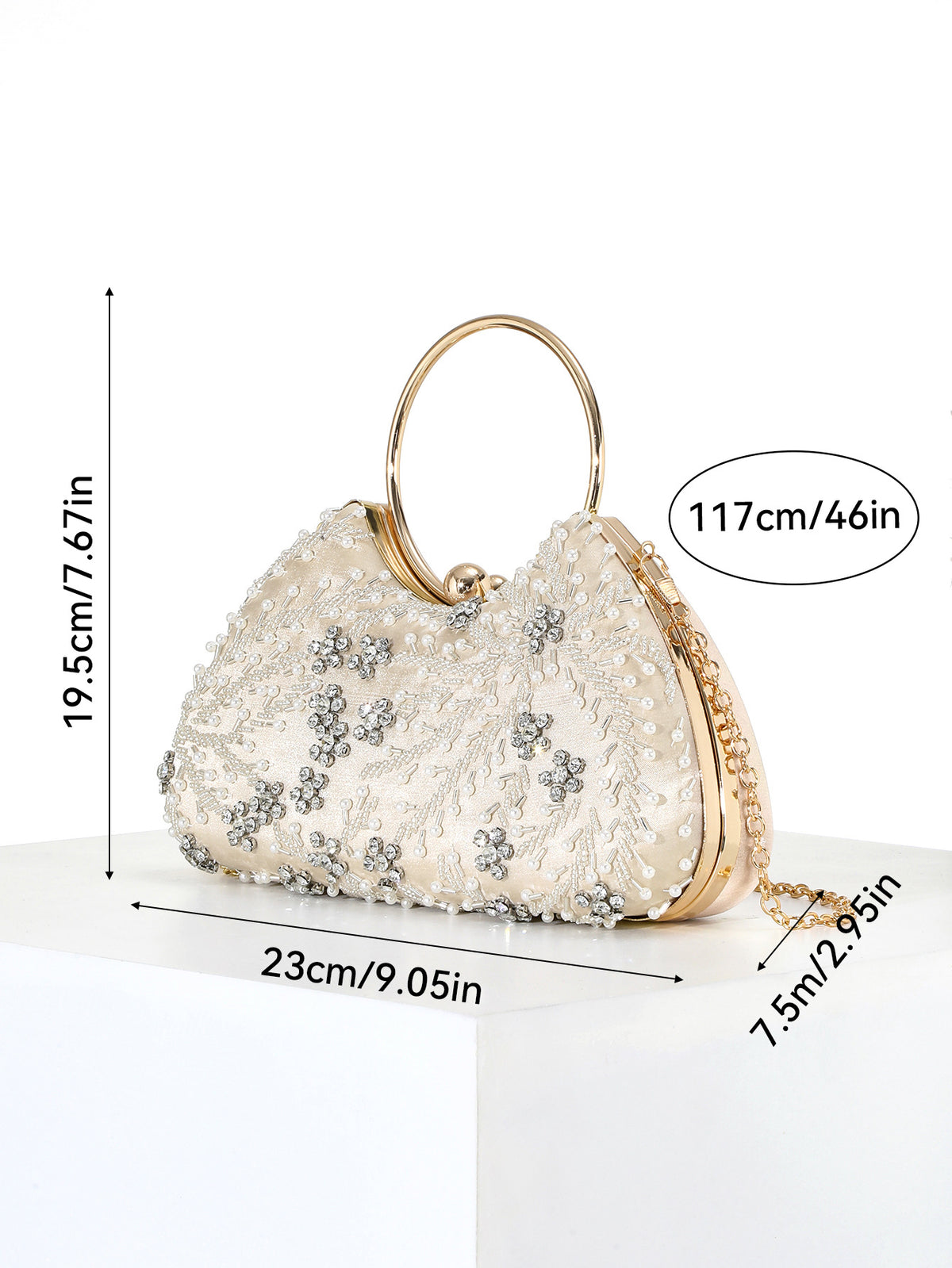 Pearl Ring Handle Bag — Beaded Floral Elegance