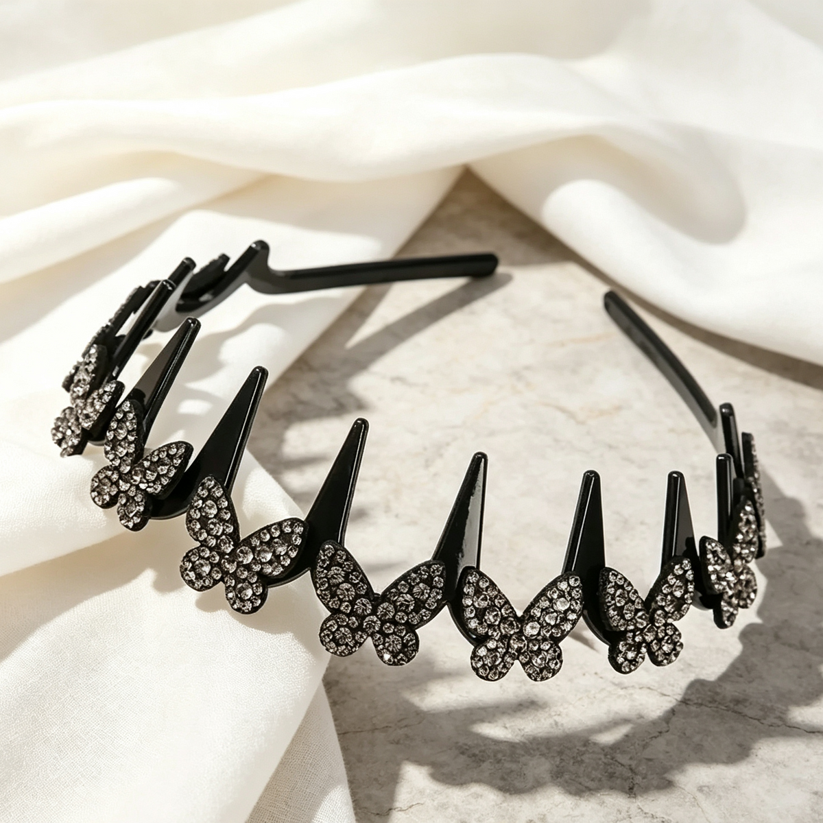 4-Pack Crystal Butterfly Headbands for Women | Sparkling Wavy Bling Hair Accessories for Weddings & Daily Style