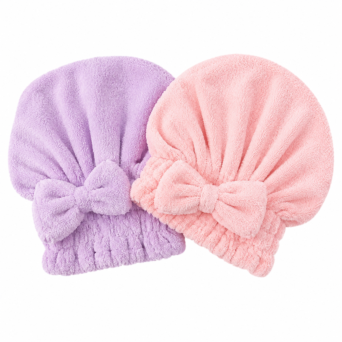 Bow Hair Drying Cap 2-Pack | Soft Absorbent Hair Towel Wrap