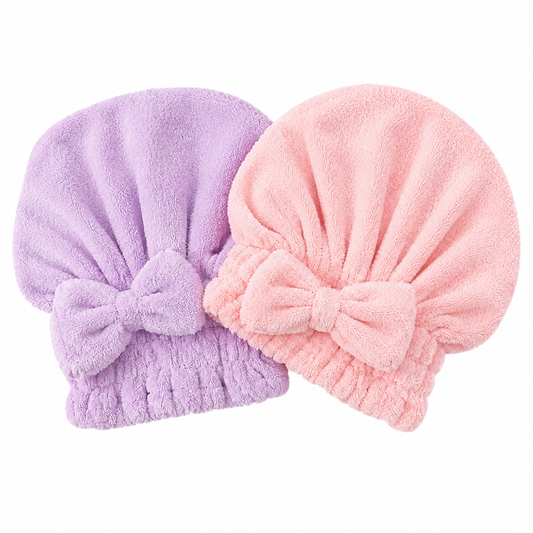 Bow Hair Drying Cap 2-Pack | Soft Absorbent Hair Towel Wrap
