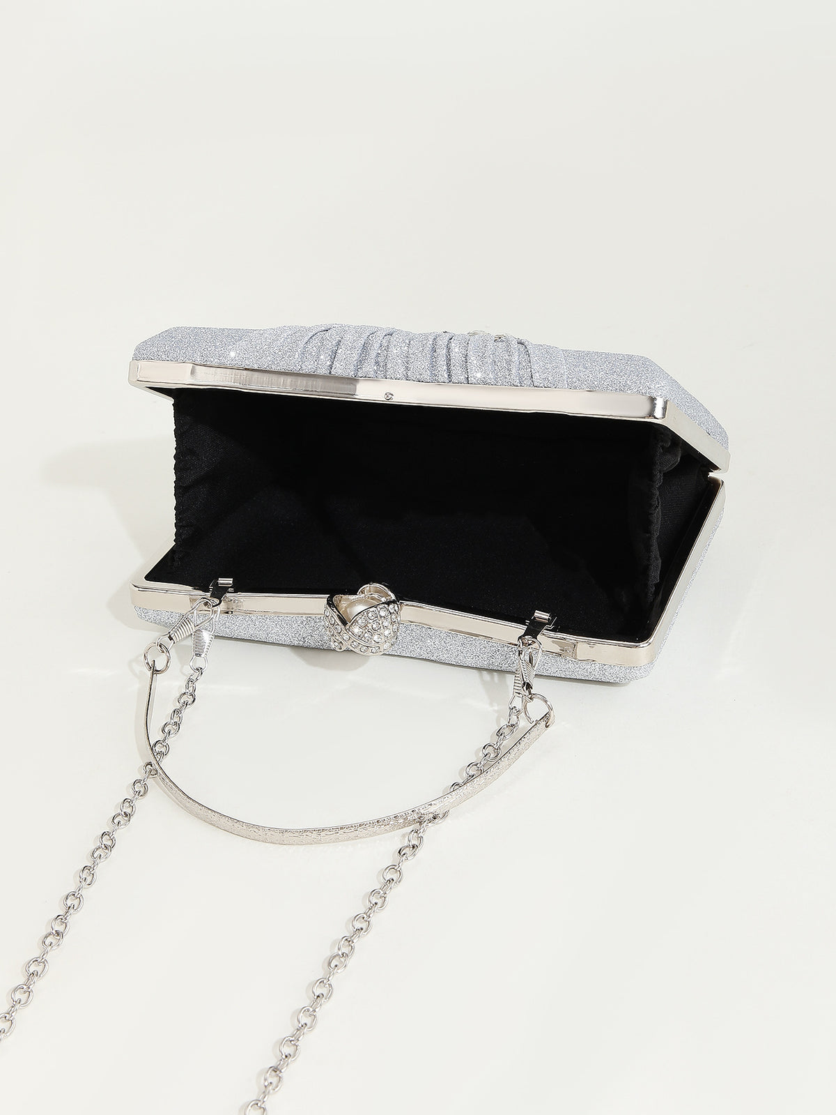 Crystal Pleated Clutch — Sculpted Metallic Shine