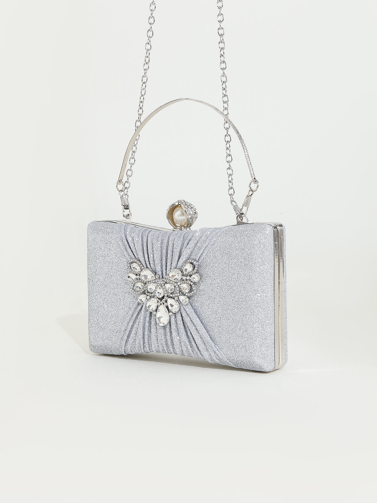 Crystal Pleated Clutch — Sculpted Metallic Shine