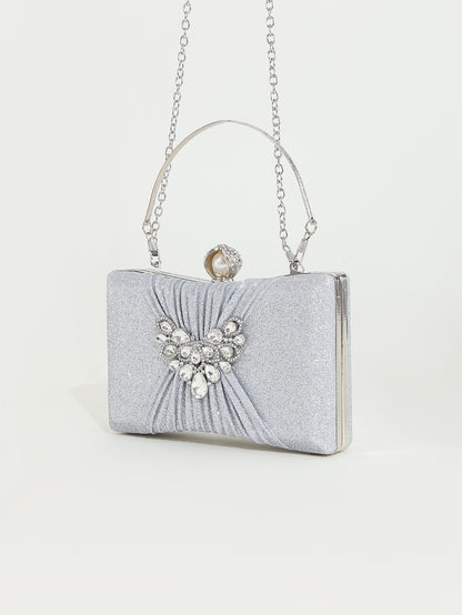 Crystal Pleated Clutch — Sculpted Metallic Shine