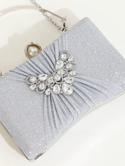 Crystal Pleated Clutch — Sculpted Metallic Shine
