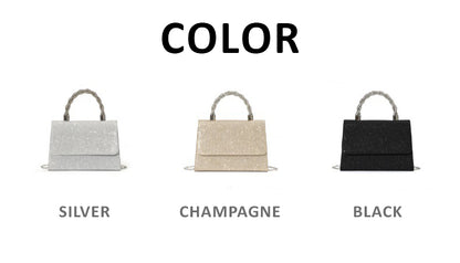 Crystal Handle Shimmer Bag — Structured Modern Elegance