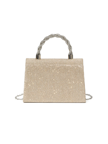Crystal Handle Shimmer Bag — Structured Modern Elegance