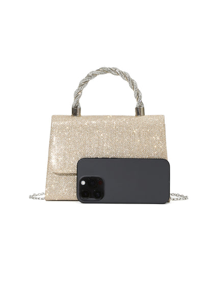 Crystal Handle Shimmer Bag — Structured Modern Elegance